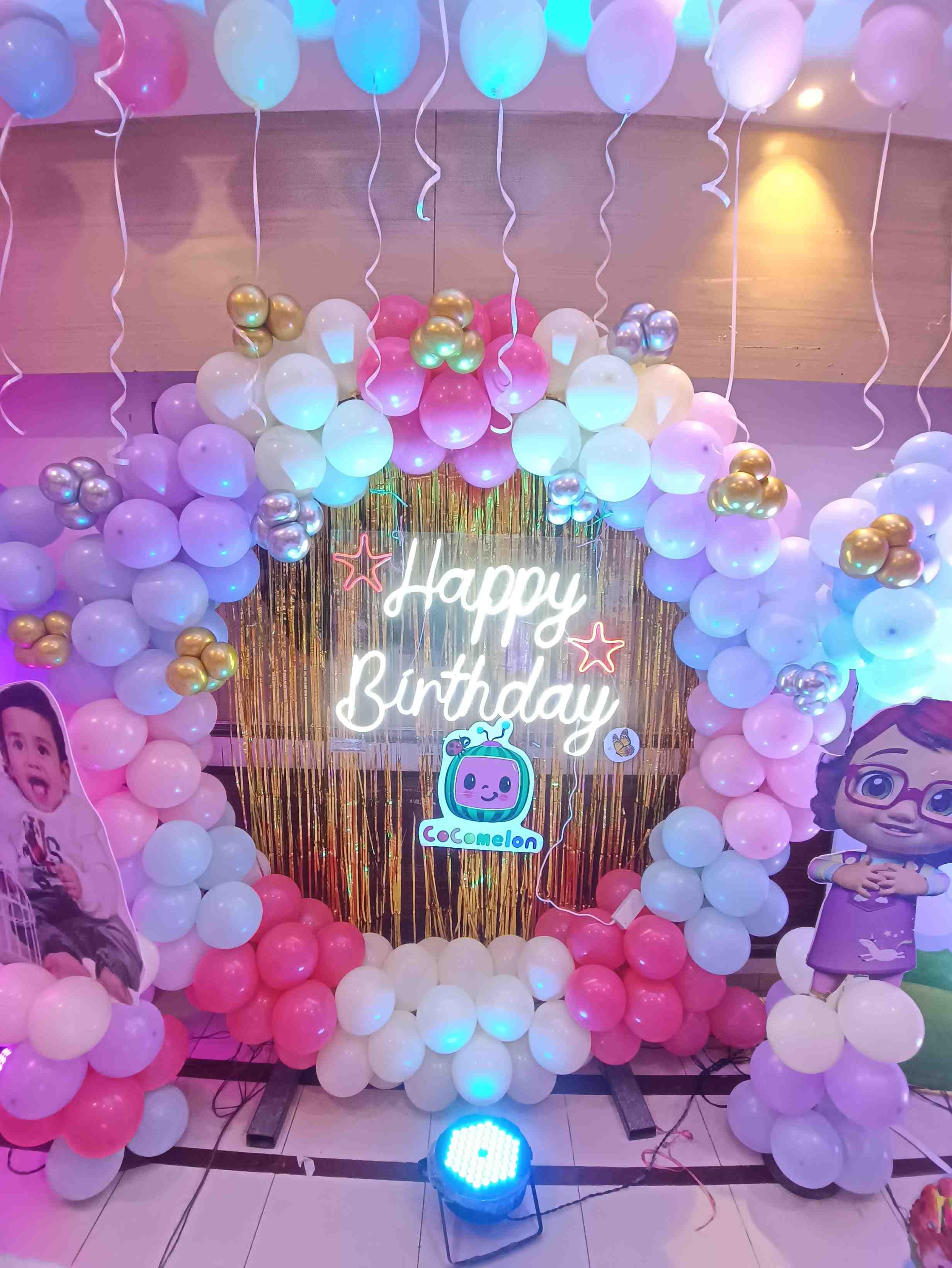 Birthday Setup with Fairy Lights & Balloons
